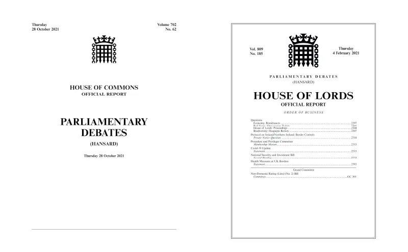 Hansard cover and contents page for a select committee.
